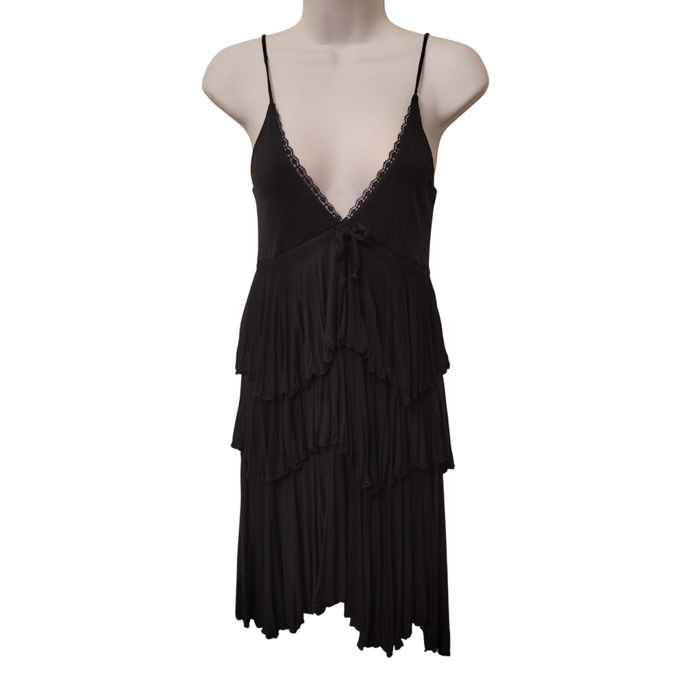 Shine NY S Dress Black Tiered V Neck Y2K Dark Fairy Grunge Babydoll Whimsigoth